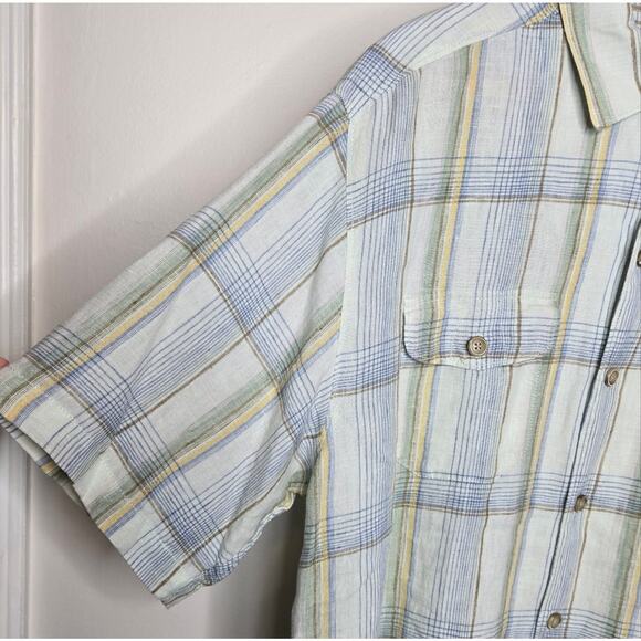 TOMMY BAHAMA Men's Blue/Green Plaid Short Sleeve Button Front Shirt Size M - Picture 3 of 10